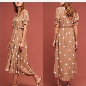 Anthropologie MAEVE brown polka dot wrap dress